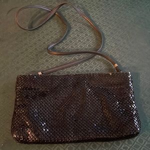 Whiting and Davis Small Black Shimmery Textured Handbag with Shoulder Strap